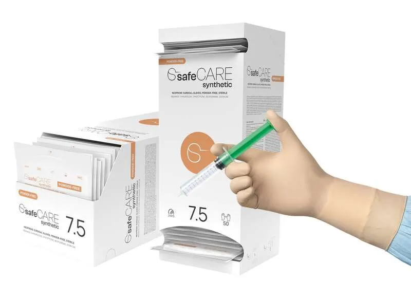 [RCHNB-75-50-09] Gants chirurgicaux en néoprène non poudrés stériles, beige taille 7.5 (boîte de 50 paires)